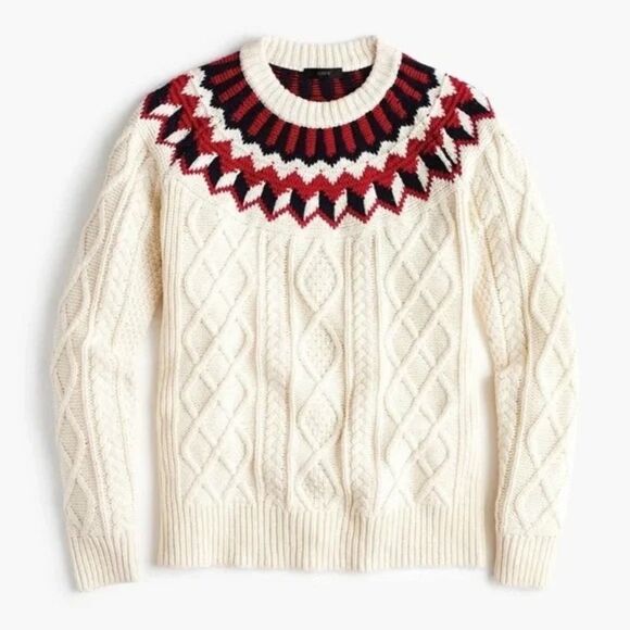 J. Crew Sweaters - J.Crew Cable Knit Chunky Sweater Fair Isle Fisherman Nordic Style Pullover Large